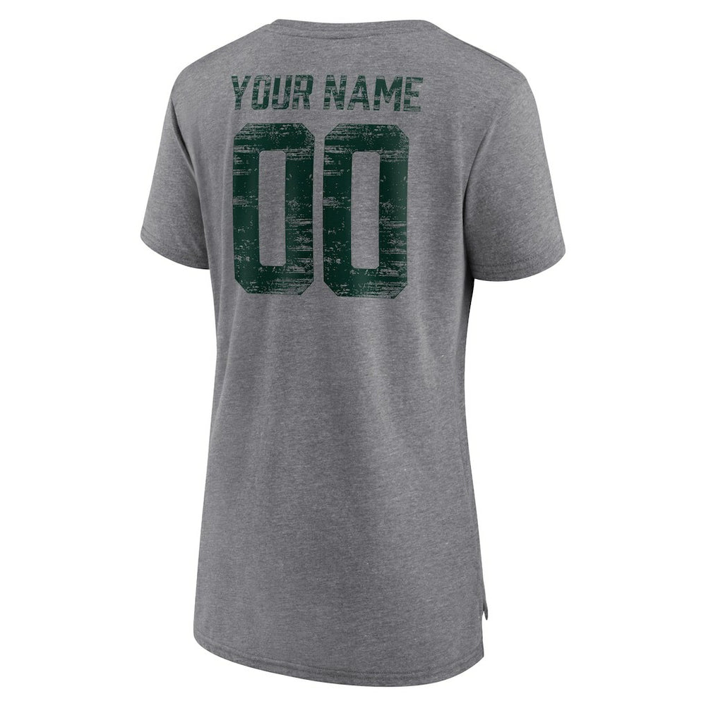 Green Bay Packers Women's Heritage Custom Name & Number Tri-Blend T-Shirt - Gray sale