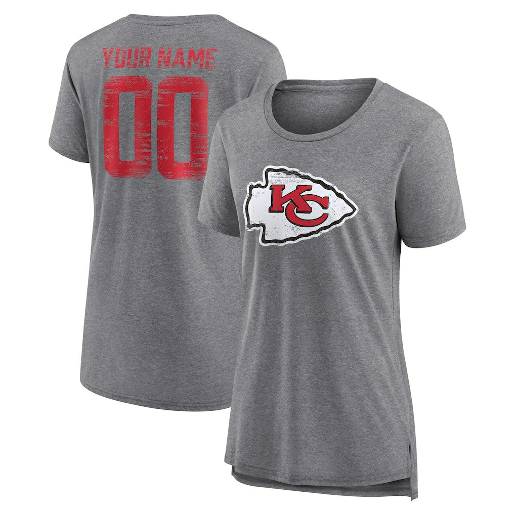 Kansas City Chiefs Women's Heritage Custom Name & Number Tri-Blend T-Shirt - Gray on sale
