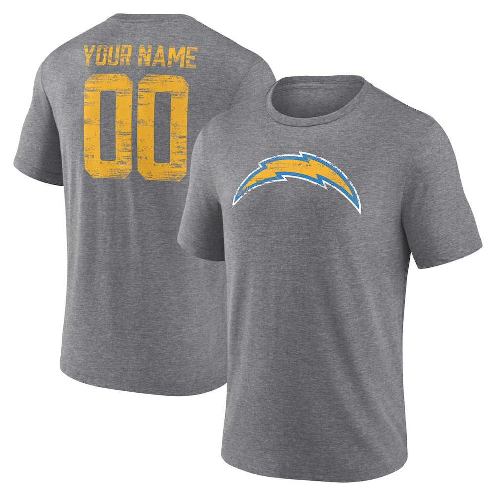 Los Angeles Chargers Heritage Custom Name & Number Tri-Blend T-Shirt - Gray for sale
