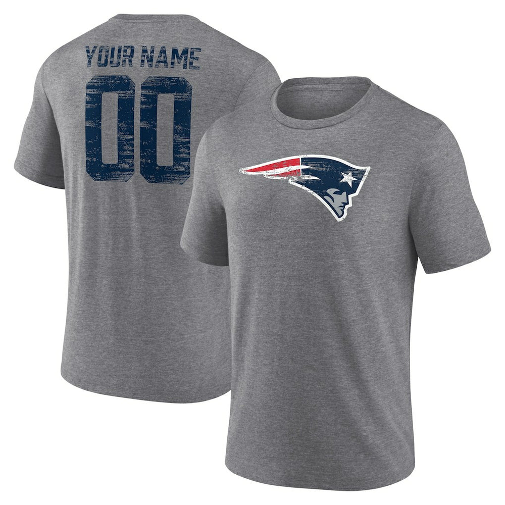 New England Patriots Heritage Custom Name & Number Tri-Blend T-Shirt - Gray cheap