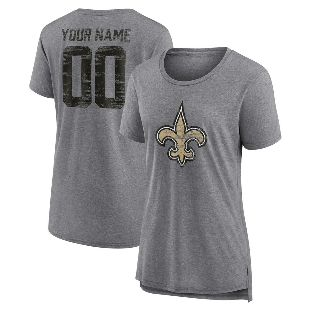 New Orleans Saints Women's Heritage Custom Name & Number Tri-Blend T-Shirt - Gray on sale