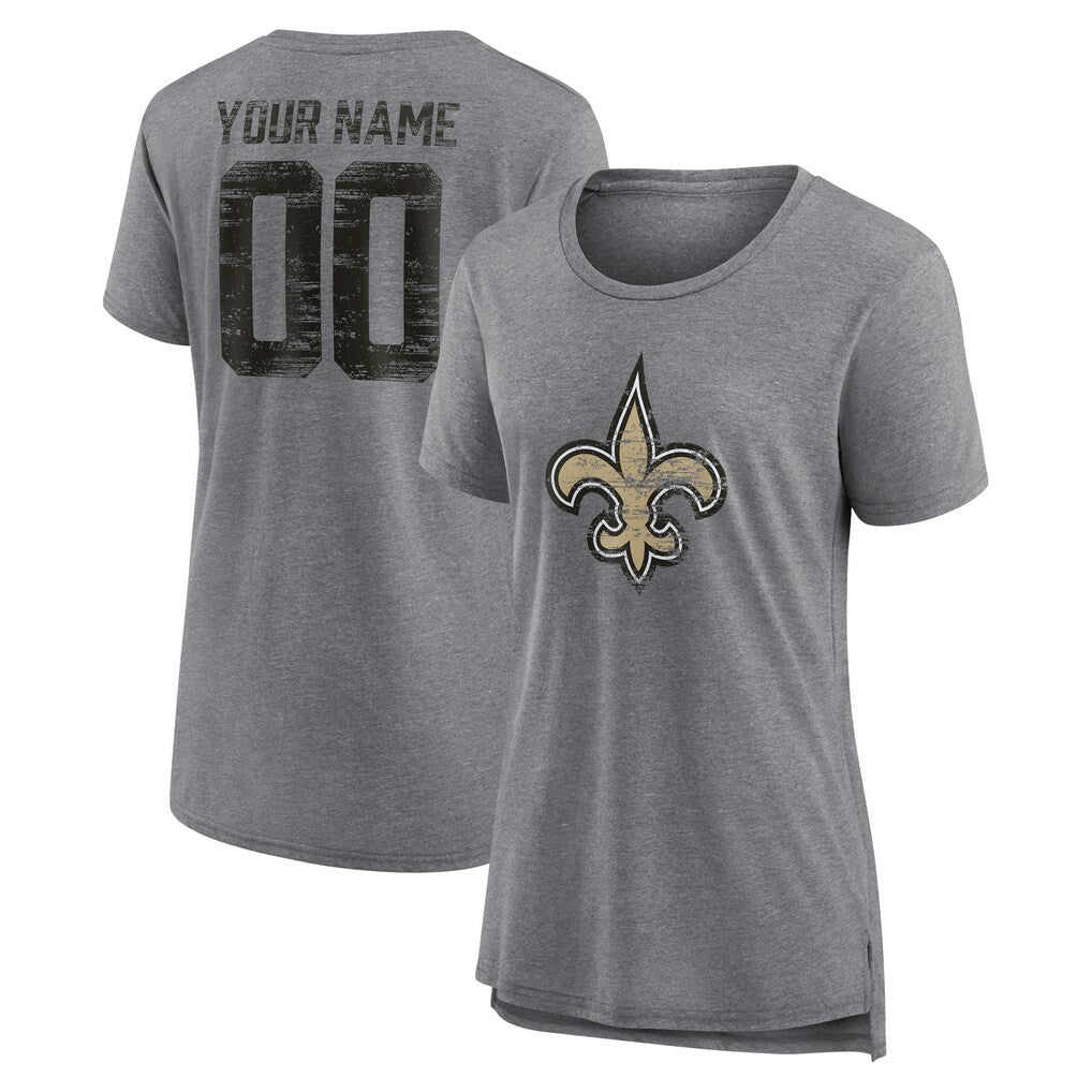 New Orleans Saints Women's Heritage Custom Name & Number Tri-Blend T-Shirt - Gray on sale