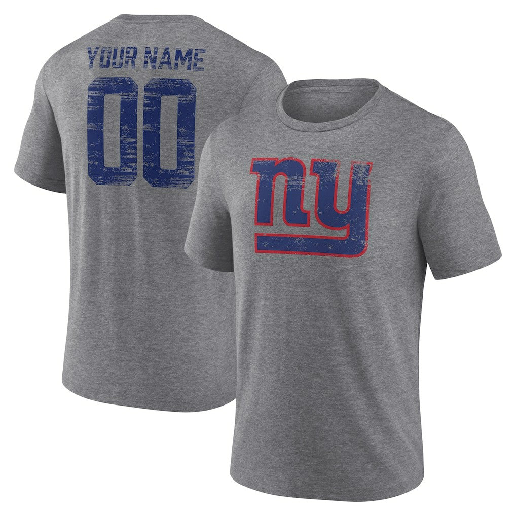 New York Giants Heritage Custom Name & Number Tri-Blend T-Shirt - Gray sale