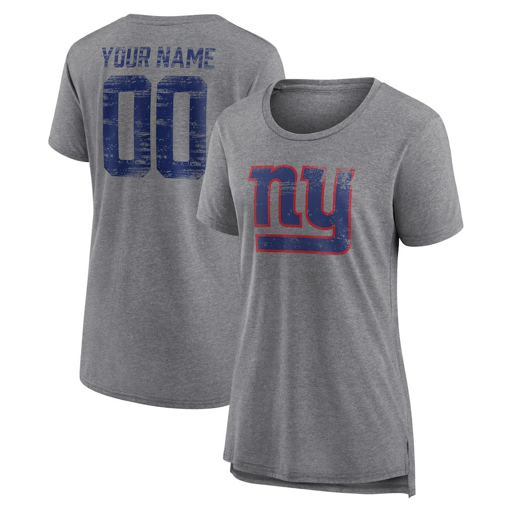 New York Giants Women's Heritage Custom Name & Number Tri-Blend T-Shirt - Gray outlet