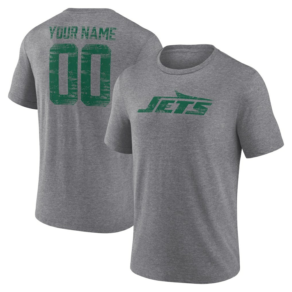 New York Jets Heritage Custom Name & Number Tri-Blend T-Shirt - Gray for sale