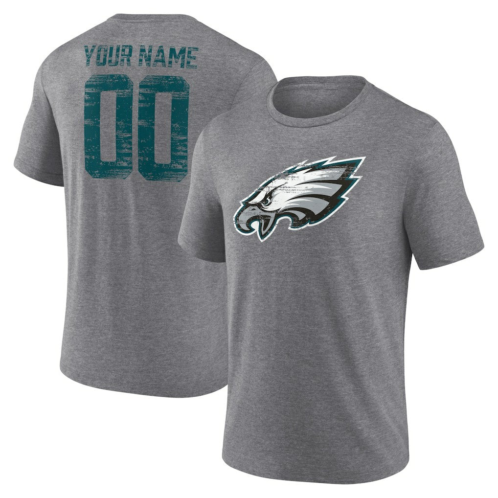 Philadelphia Eagles Heritage Custom Name & Number Tri-Blend T-Shirt - Gray on sale