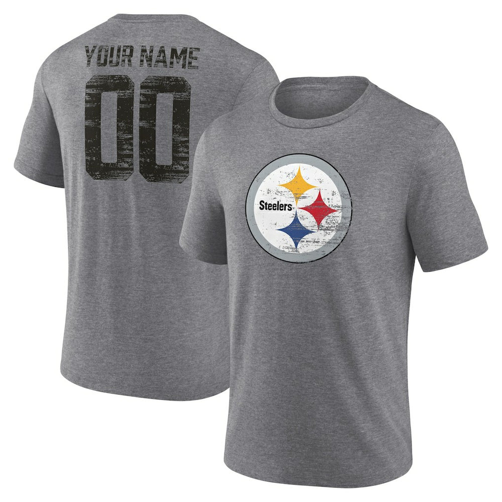 Pittsburgh Steelers Heritage Custom Name & Number Tri-Blend T-Shirt - Gray cheap