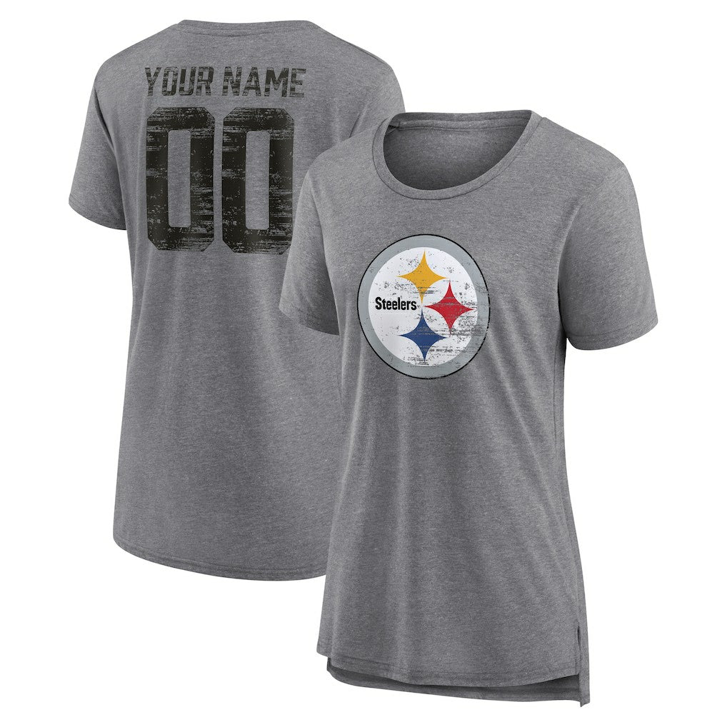Pittsburgh Steelers Women's Heritage Custom Name & Number Tri-Blend T-Shirt - Gray sale