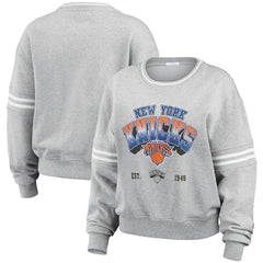 New York Knicks WEAR by Erin Andrews Women's Sleeve Stripe Fleece Crewneck Sweatshirt - Gray discount