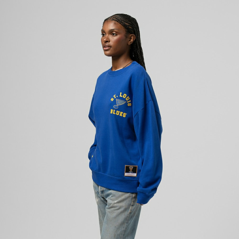St. Louis Blues Mitchell & Ness Women's Vintage Crewneck Sweatshirt - Blue Sweatshirts