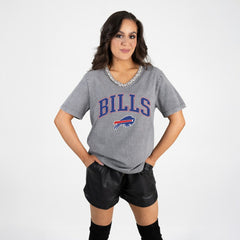 Buffalo Bills Gameday Couture Women's Relaxed Iconic Edge Rhinestone V-Neck T-Shirt - Gray sale