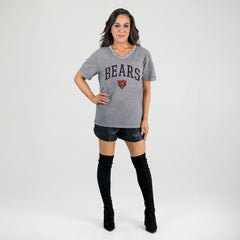 Chicago Bears Gameday Couture Women's Relaxed Iconic Edge Rhinestone V-Neck T-Shirt - Gray cheap
