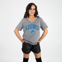 Detroit Lions Gameday Couture Women's Relaxed Iconic Edge Rhinestone V-Neck T-Shirt - Gray cheap