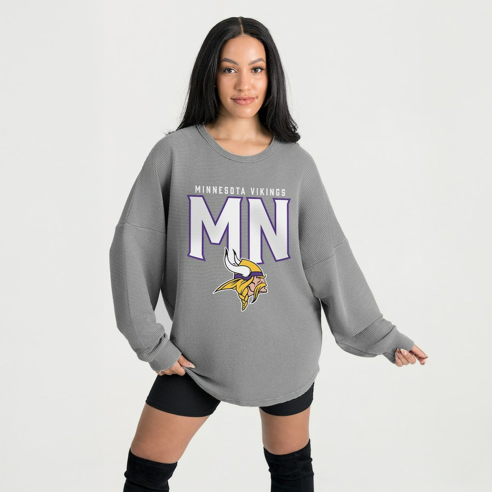 Minnesota Vikings Gameday Couture Women's Oversized Pure Motion Corded Sweatshirt - Gray sale