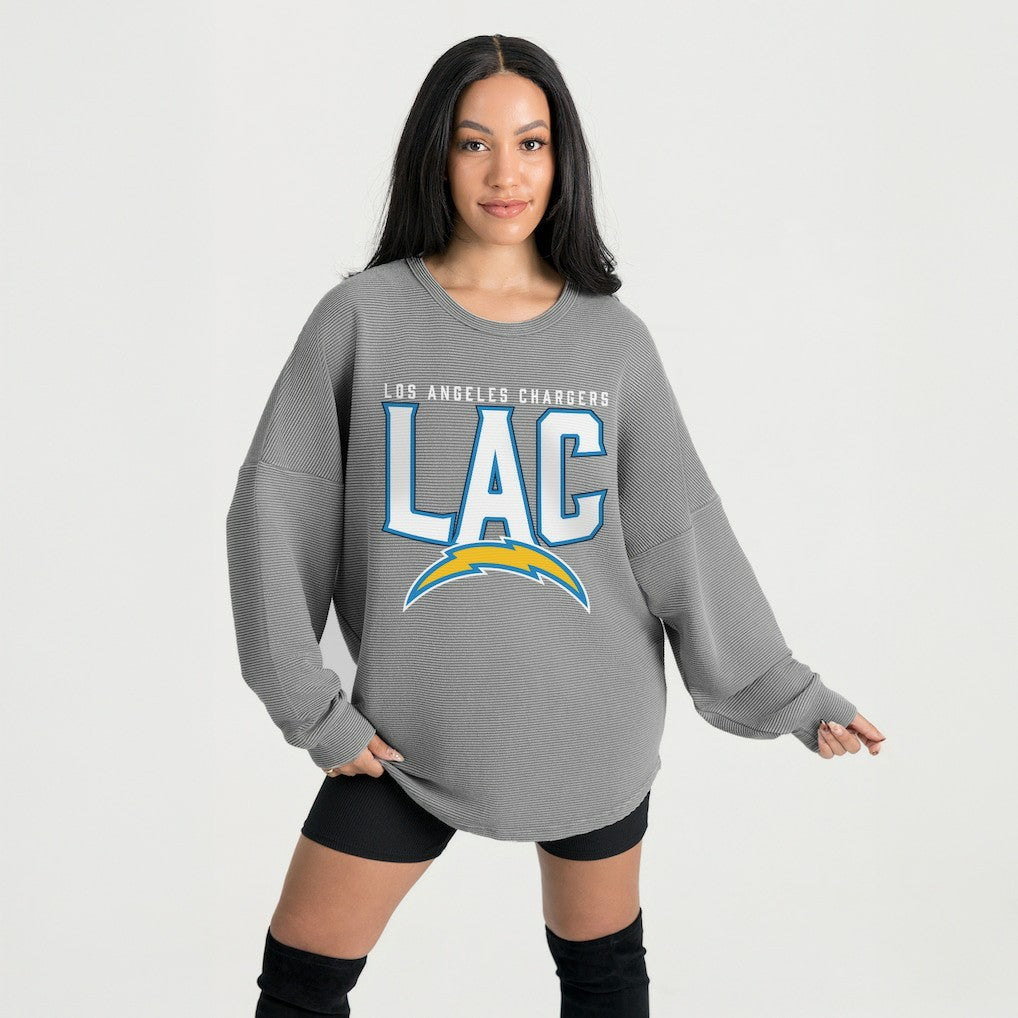 Los Angeles Chargers Gameday Couture Women's Oversized Pure Motion Corded Sweatshirt - Gray for sale