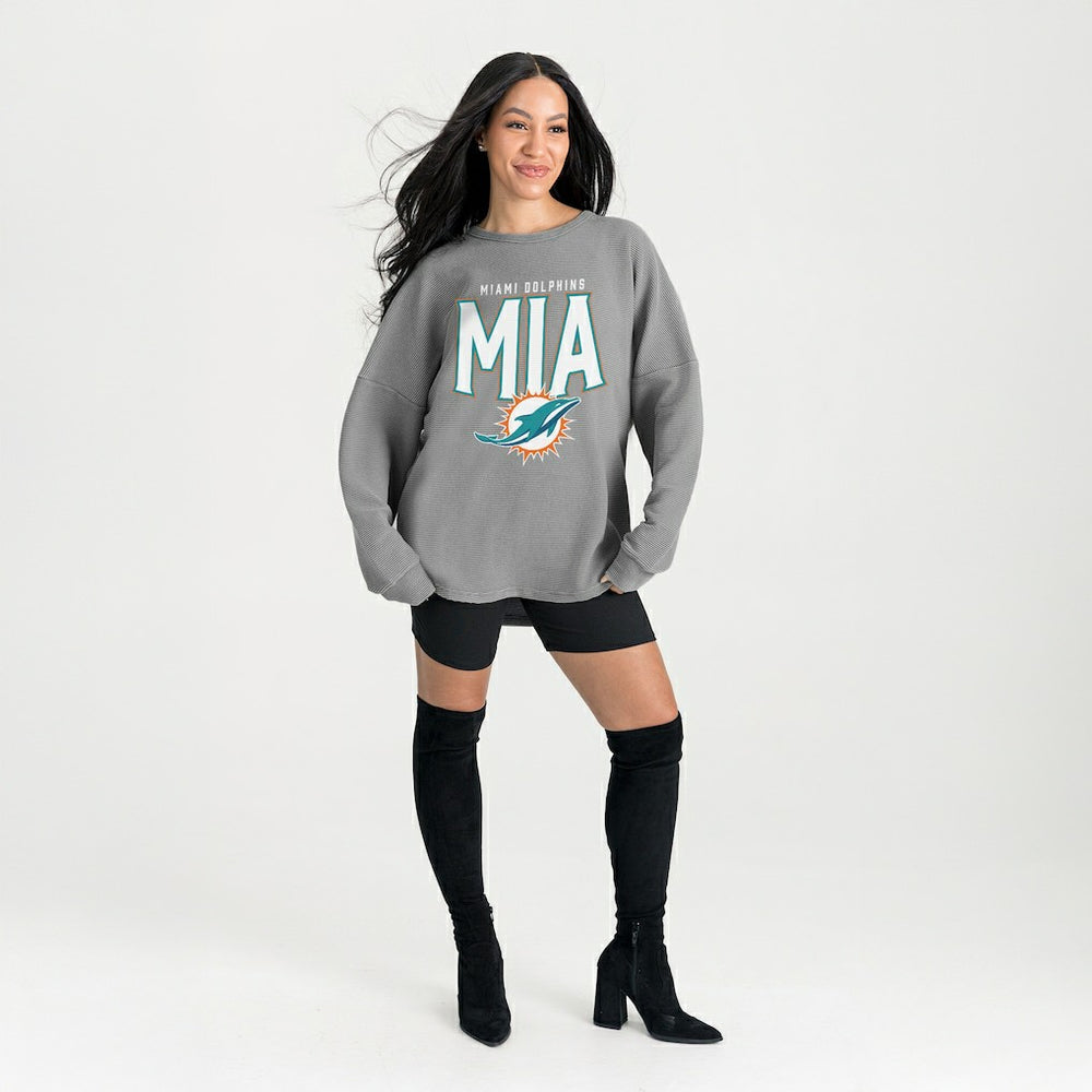 Miami Dolphins Gameday Couture Women's Oversized Pure Motion Corded Sweatshirt - Gray outlet