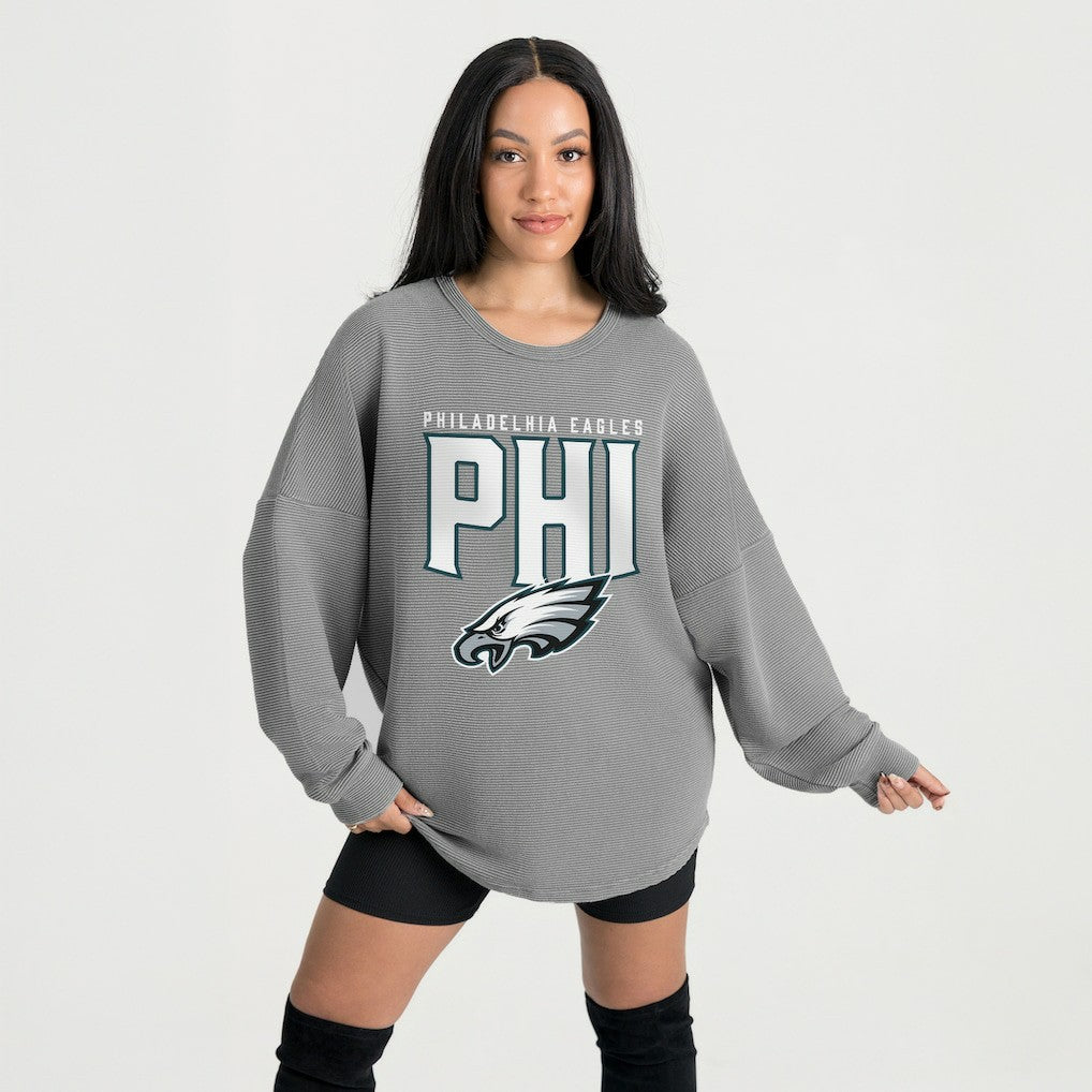 Philadelphia Eagles Gameday Couture Women's Oversized Pure Motion Corded Sweatshirt - Gray for sale