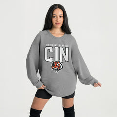 Cincinnati Bengals Gameday Couture Women's Oversized Pure Motion Corded Sweatshirt - Gray outlet