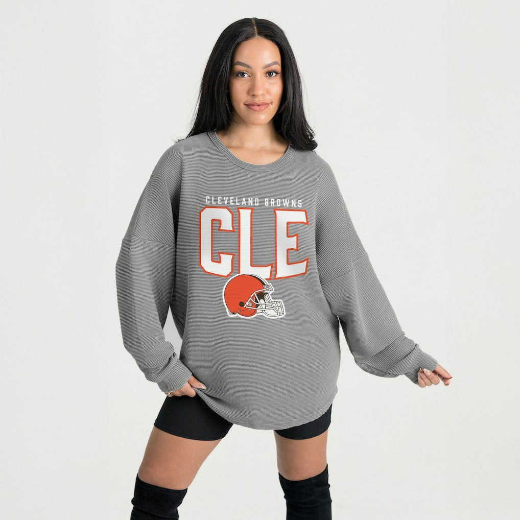 Cleveland Browns Gameday Couture Women's Oversized Pure Motion Corded Sweatshirt - Gray online
