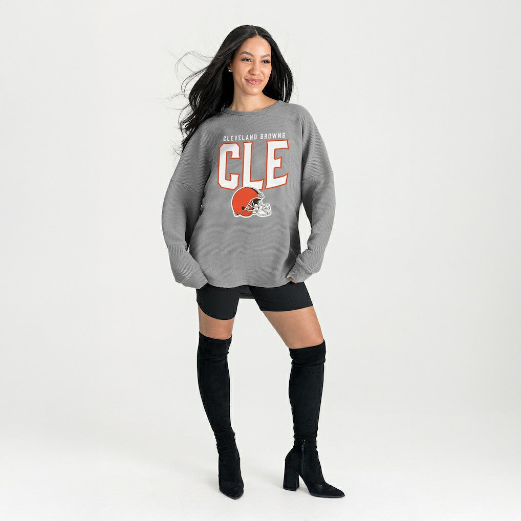 Cleveland Browns Gameday Couture Women's Oversized Pure Motion Corded Sweatshirt - Gray online