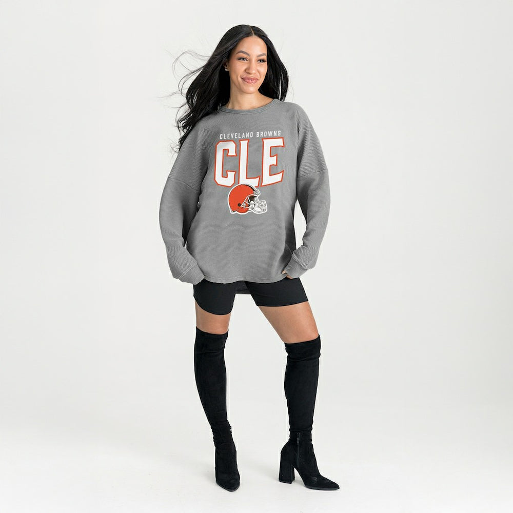 Cleveland Browns Gameday Couture Women's Oversized Pure Motion Corded Sweatshirt - Gray online