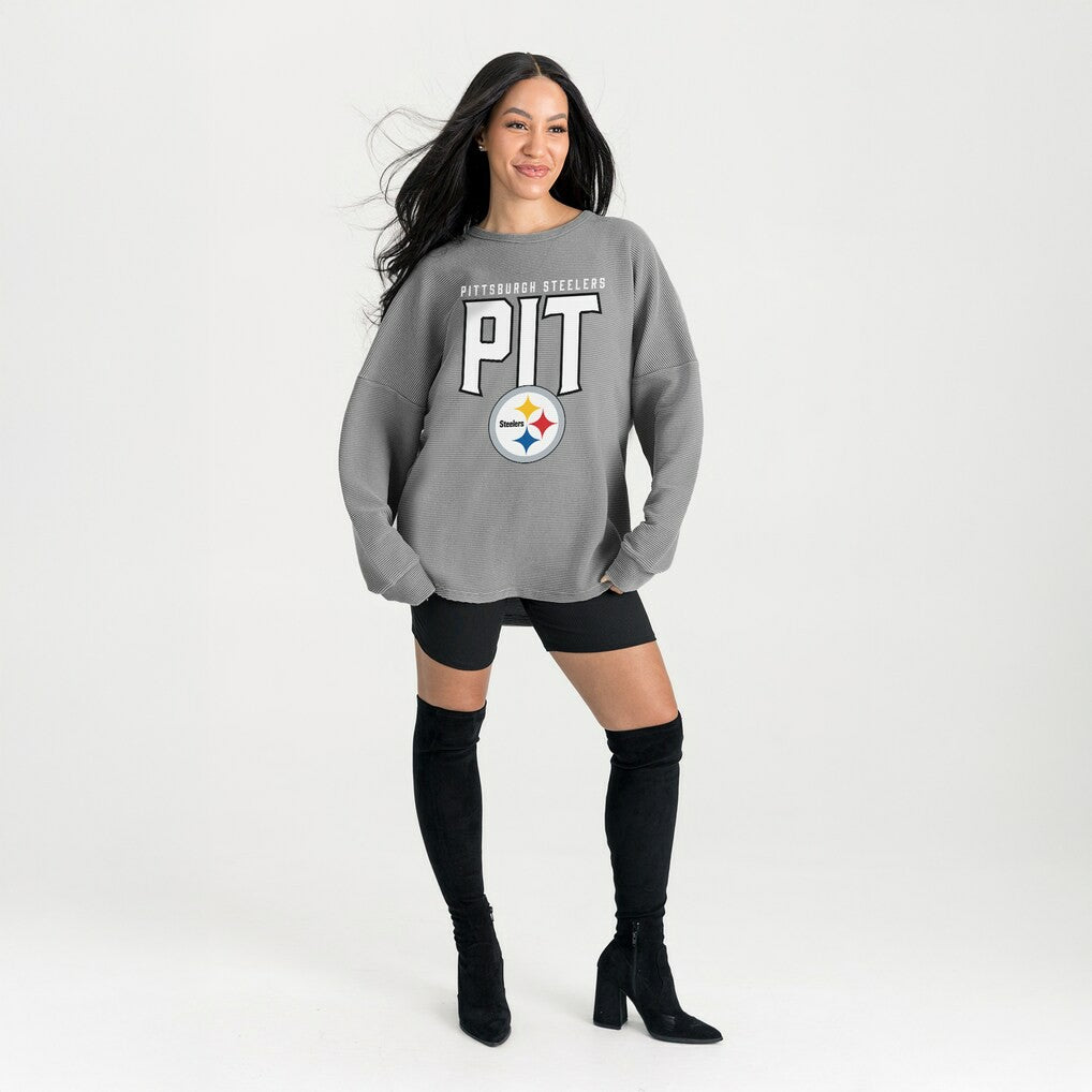 Pittsburgh Steelers Gameday Couture Women's Oversized Pure Motion Corded Sweatshirt - Gray outlet