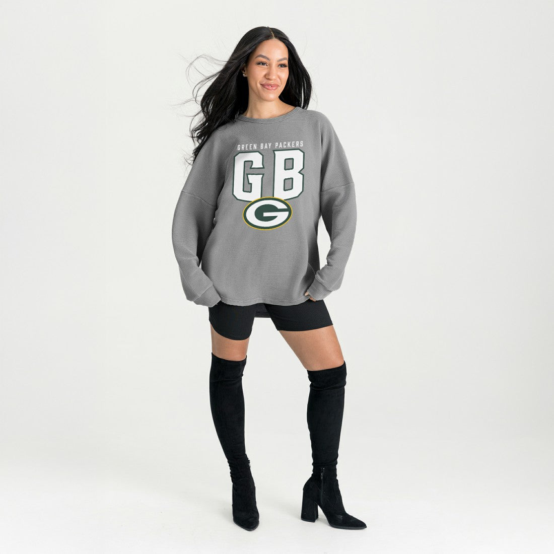 Green Bay Packers Gameday Couture Women's Oversized Pure Motion Corded Sweatshirt - Gray for sale