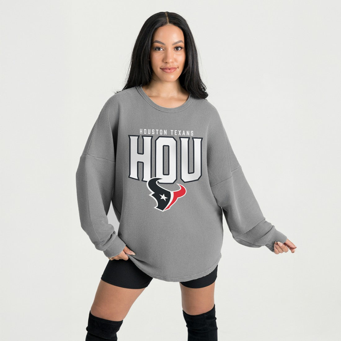 Houston Texans Gameday Couture Women's Oversized Pure Motion Corded Sweatshirt - Gray cheap