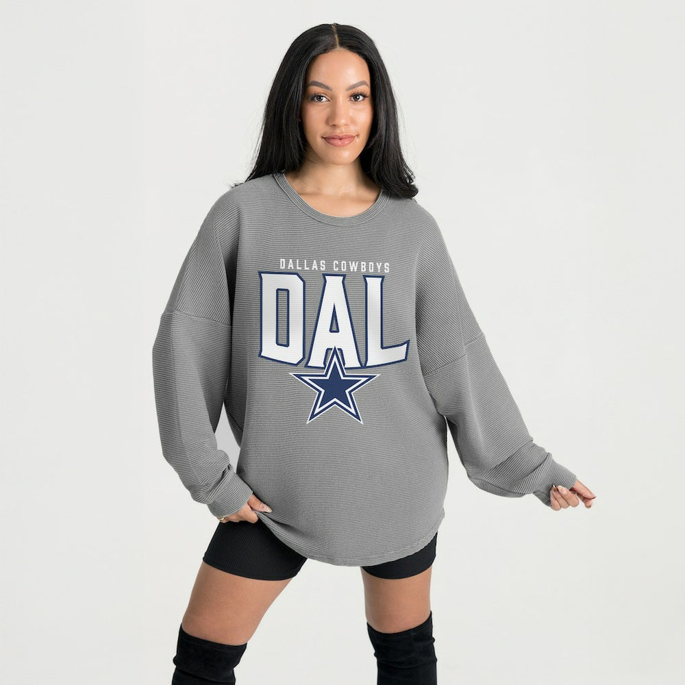 Dallas Cowboys Gameday Couture Women's Oversized Pure Motion Corded Sweatshirt - Gray cheap