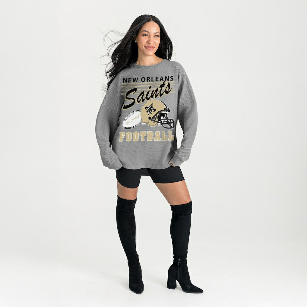 New Orleans Saints Gameday Couture Women's Oversized Sweet Victory Corded Sweatshirt - Gray outlet