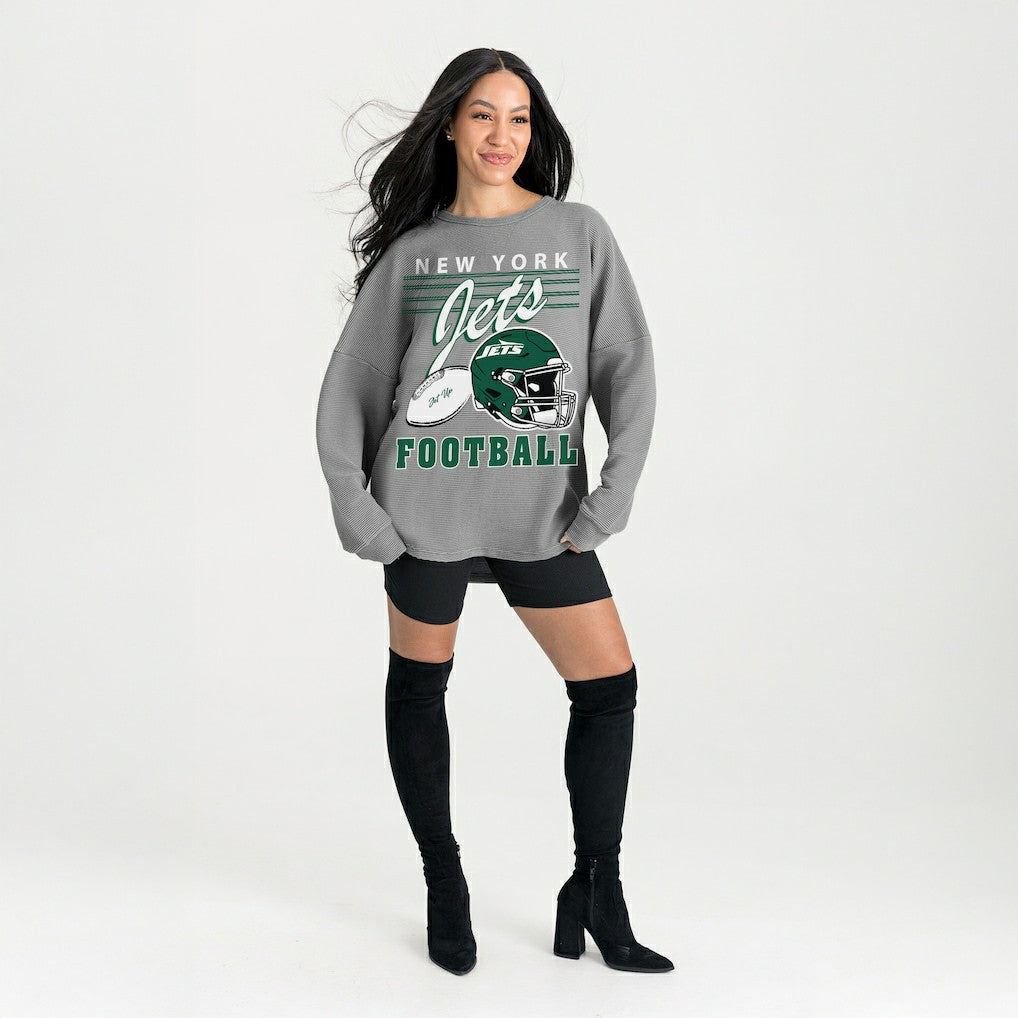 New York Jets Gameday Couture Women's Oversized Sweet Victory Corded Sweatshirt - Gray online