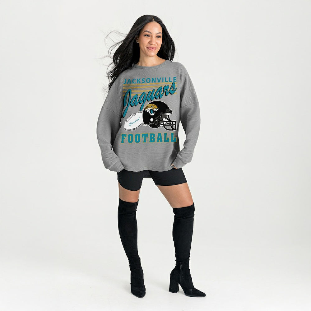 Jacksonville Jaguars Gameday Couture Women's Oversized Sweet Victory Corded Sweatshirt - Gray outlet