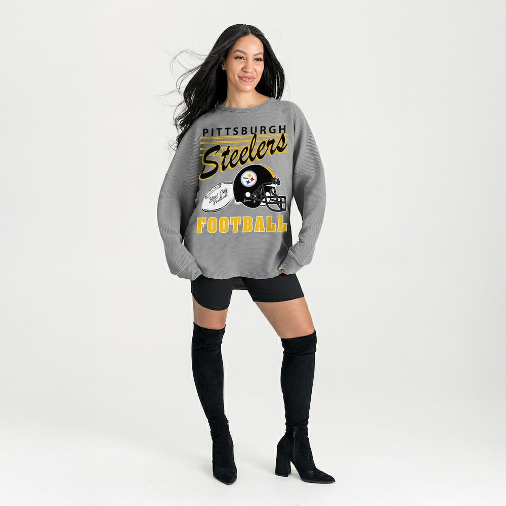 Pittsburgh Steelers Gameday Couture Women's Oversized Sweet Victory Corded Sweatshirt - Gray online