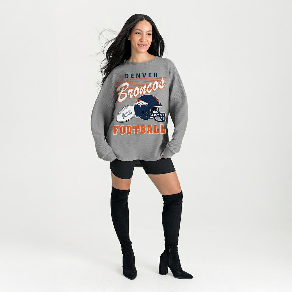 Denver Broncos Gameday Couture Women's Oversized Sweet Victory Corded Sweatshirt - Gray sale