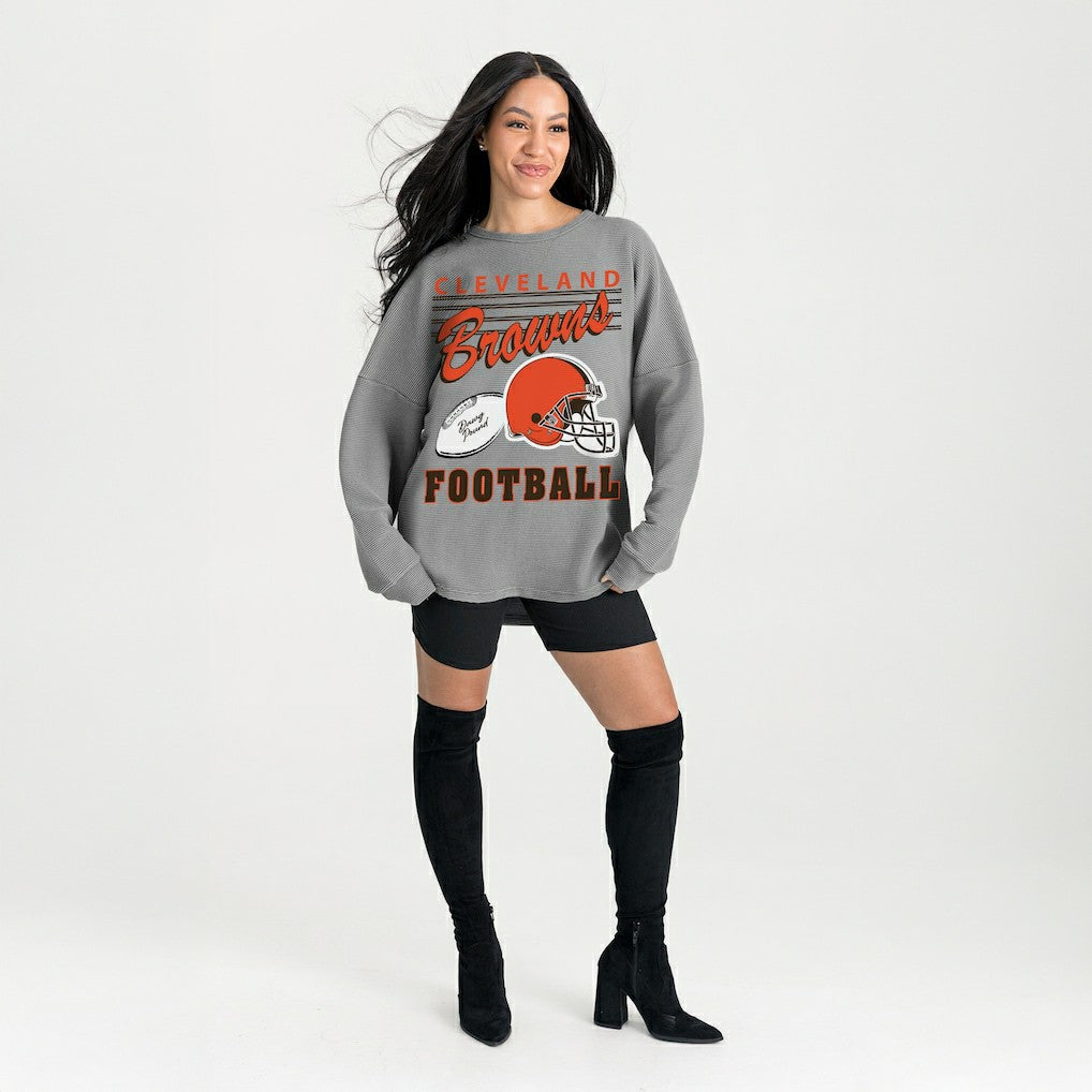 Cleveland Browns Gameday Couture Women's Oversized Sweet Victory Corded Sweatshirt - Gray online