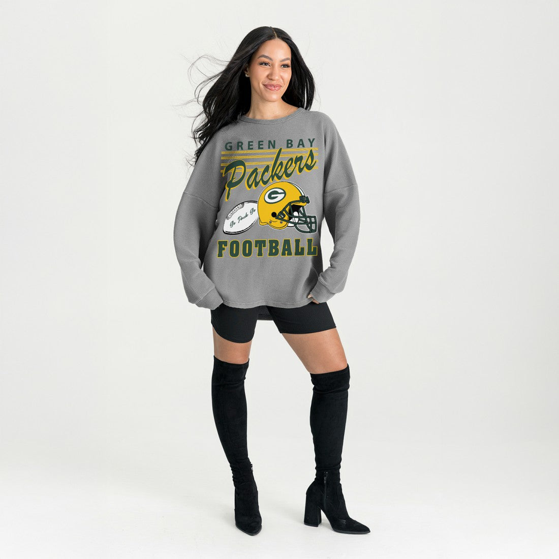 Green Bay Packers Gameday Couture Women's Oversized Sweet Victory Corded Sweatshirt - Gray online