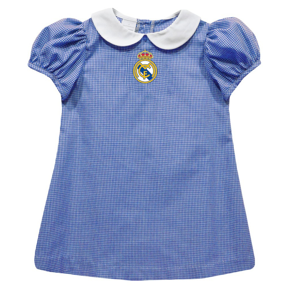 Real Madrid Vive La Fete Girls Toddler Gingham Puffy A-Line Dress Discount - Royal