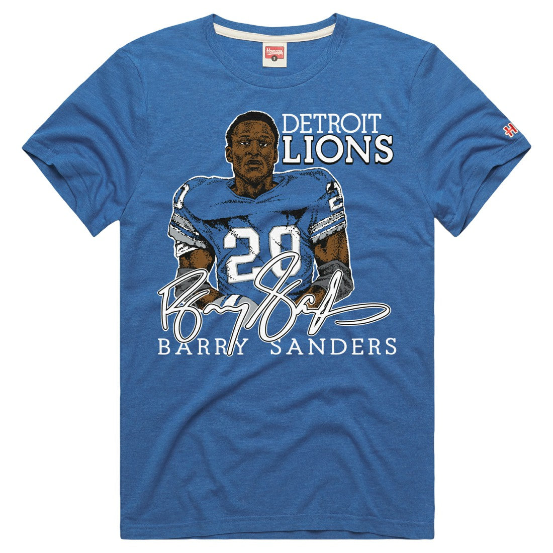 Barry Sanders Detroit Lions Homage Unisex Retired Player Classic Caricature Tri-Blend T-Shirt - Blue for sale