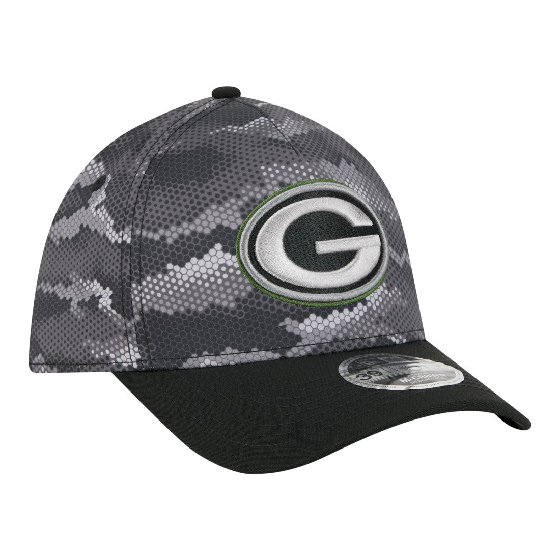 Green Bay Packers New Era Camo A-Frame 39THIRTY Flex Hat - Black for sale