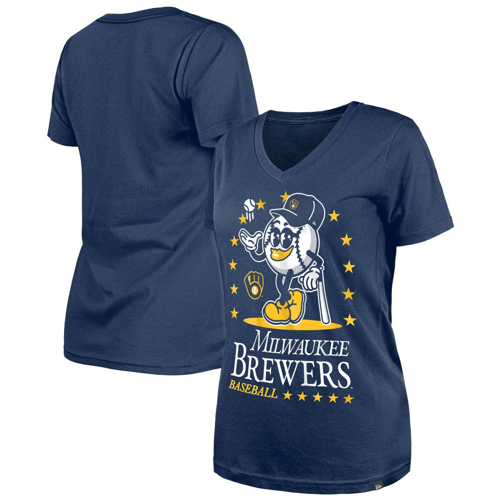 Milwaukee Brewers Women's Little Miss 2 V-Neck T-Shirt Navy