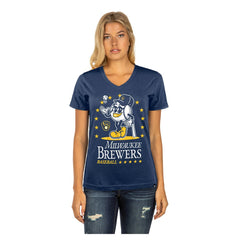 Milwaukee Brewers Women's Little Miss 2 V-Neck T-Shirt Navy