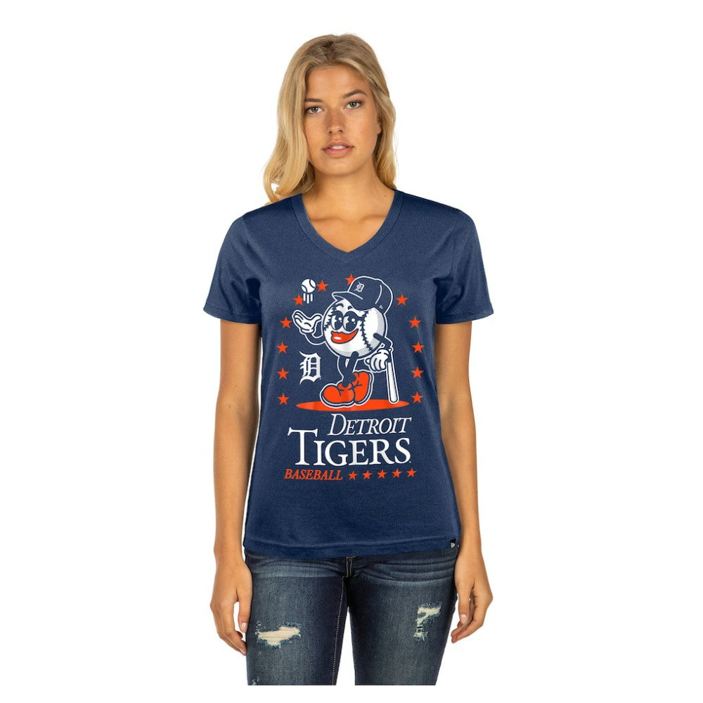 Detroit Tigers Women's Little Miss 2 V-Neck T-Shirt Navy