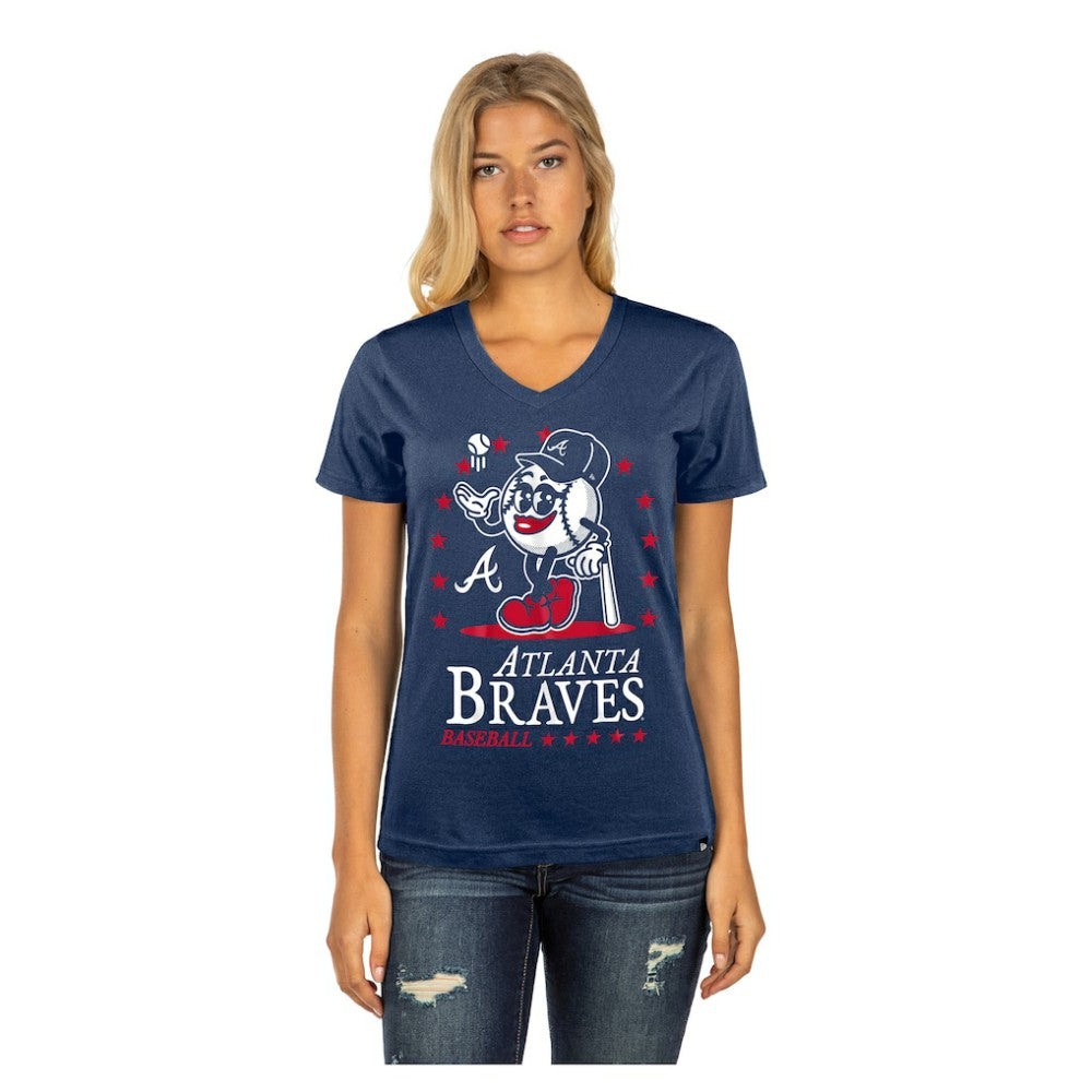 Atlanta Braves Women's Little Miss 2 V-Neck T-Shirt Navy
