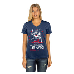 Atlanta Braves Women's Little Miss 2 V-Neck T-Shirt Navy