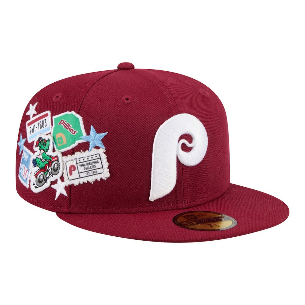 Philadelphia Phillies City Patch 59FIFTY Fitted Hat Burgundy
