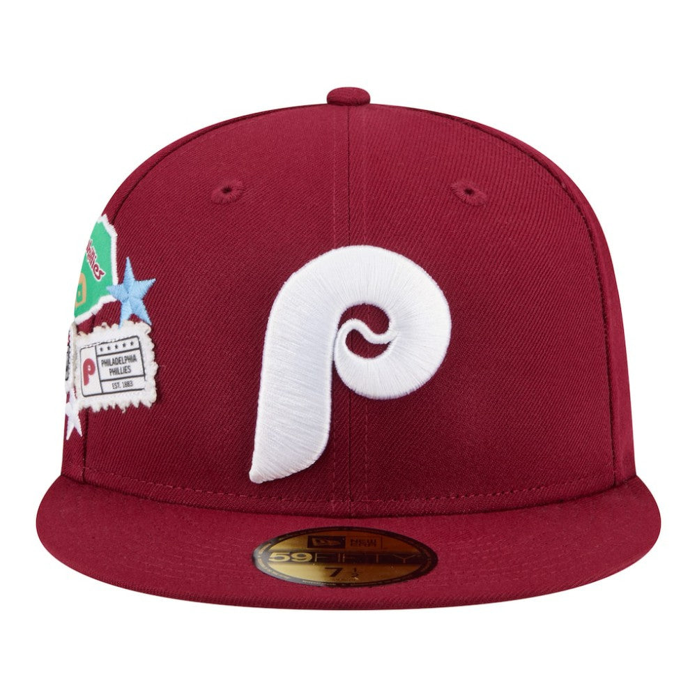 Philadelphia Phillies City Patch 59FIFTY Fitted Hat Burgundy