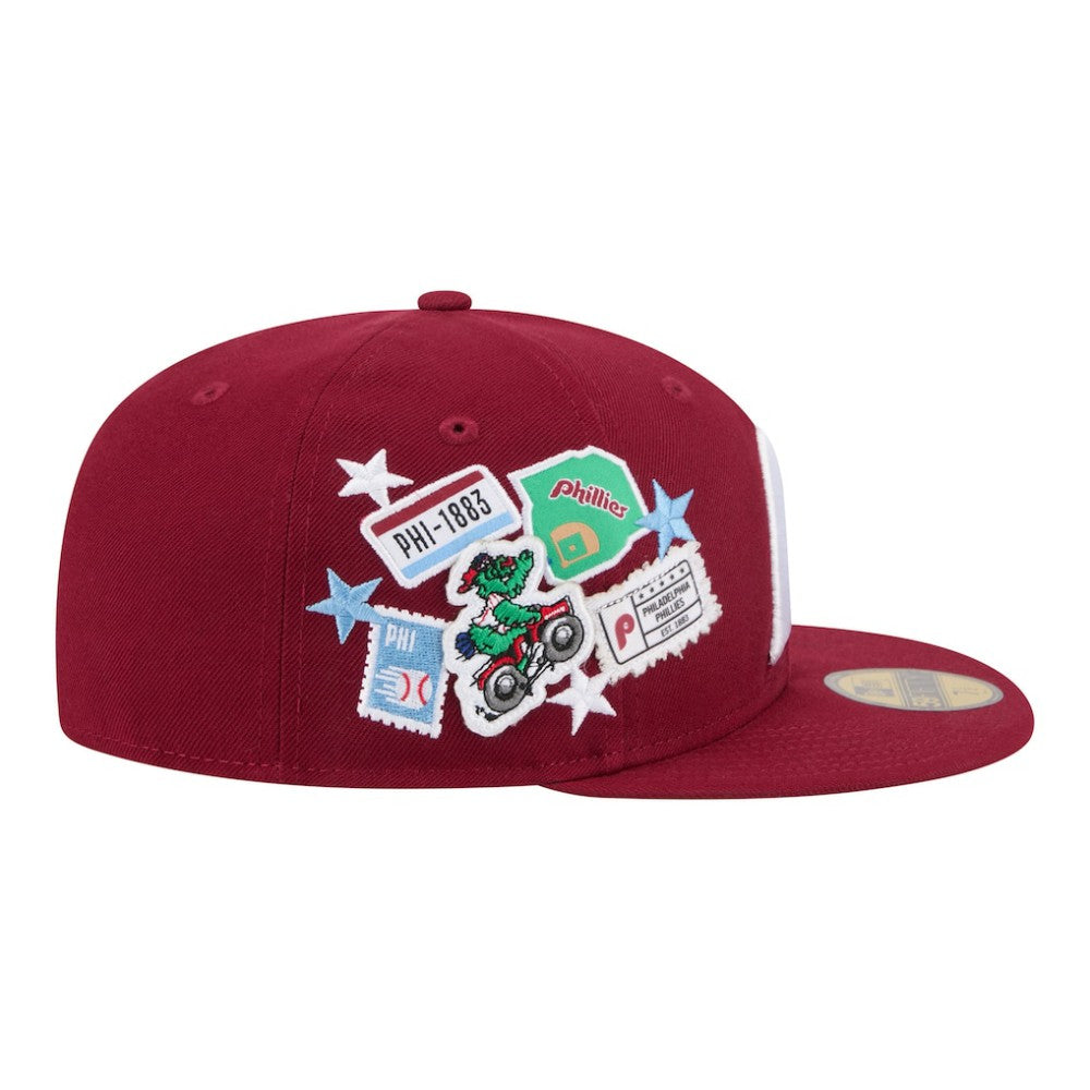 Philadelphia Phillies City Patch 59FIFTY Fitted Hat Burgundy