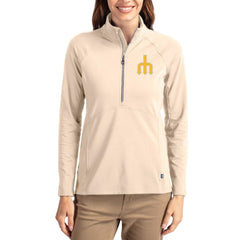 Seattle Mariners Cutter & Buck Women's Cooperstown Collection Adapt Eco Knit Stretch Half-Zip Pullover Tan