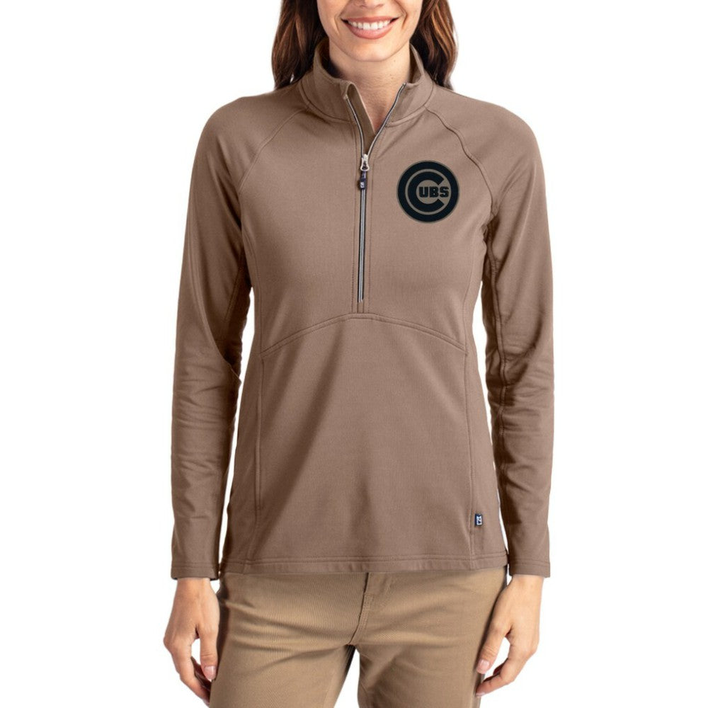 Chicago Cubs Cutter & Buck Women's Adapt Eco Knit Stretch Half-Zip Pullover Brown