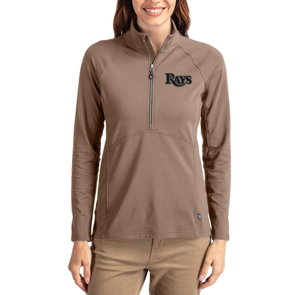 Tampa Bay Rays Cutter & Buck Women's Adapt Eco Knit Stretch Half-Zip Pullover Brown